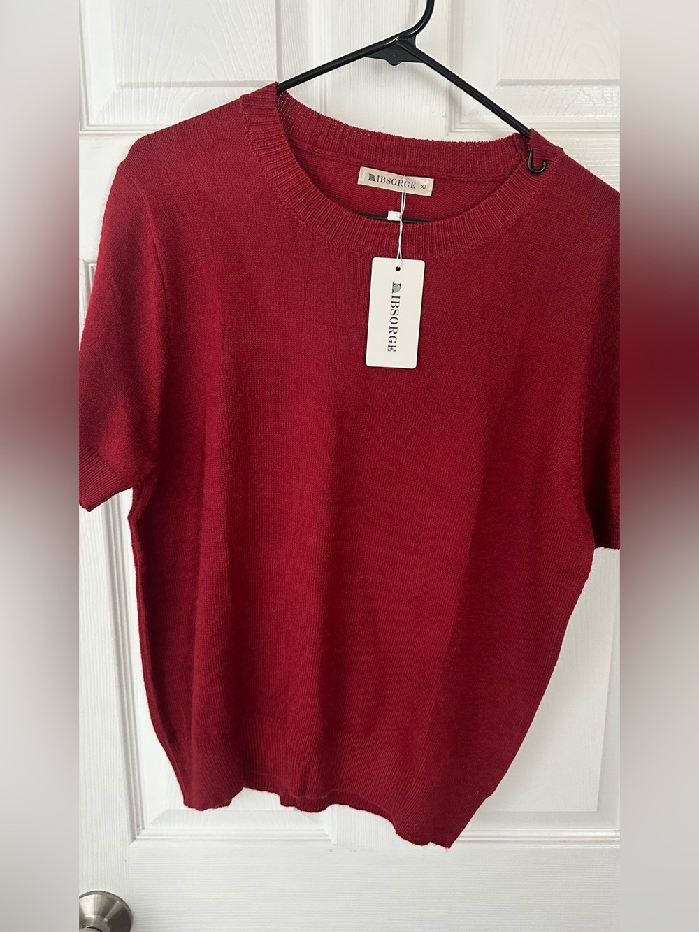 Red Short-Sleeve Knit Top